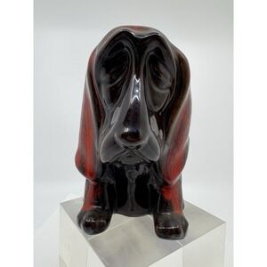 Vintage Canuck Pottery Red Basset Hound Dog Bank With Original Stopper Read*